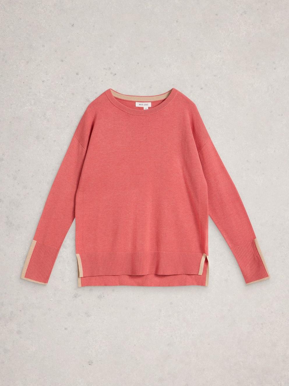 OLIVE CREW NECK LONG SLEEVE JUMPER in MID PINK - FLAT FRONT