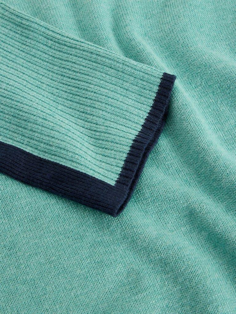 OLIVE CREW NECK LONG SLEEVE JUMPER in MID TEAL - FLAT DETAIL