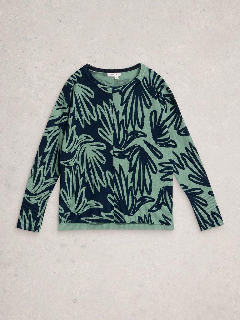 OLIVE PRINT CREW NECK JUMPER in BLUE PR - FLAT FRONT