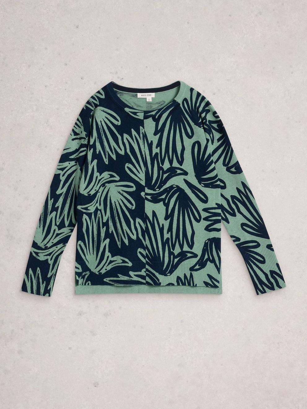 OLIVE PRINT CREW NECK JUMPER in BLUE PR - FLAT FRONT