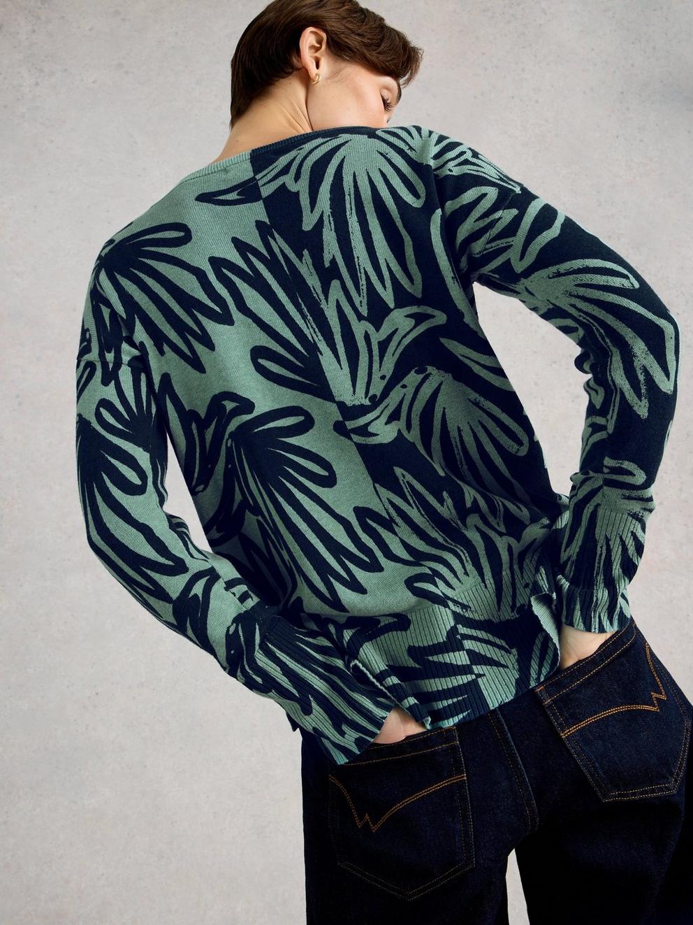 OLIVE PRINT CREW NECK JUMPER in BLUE PR - MODEL BACK