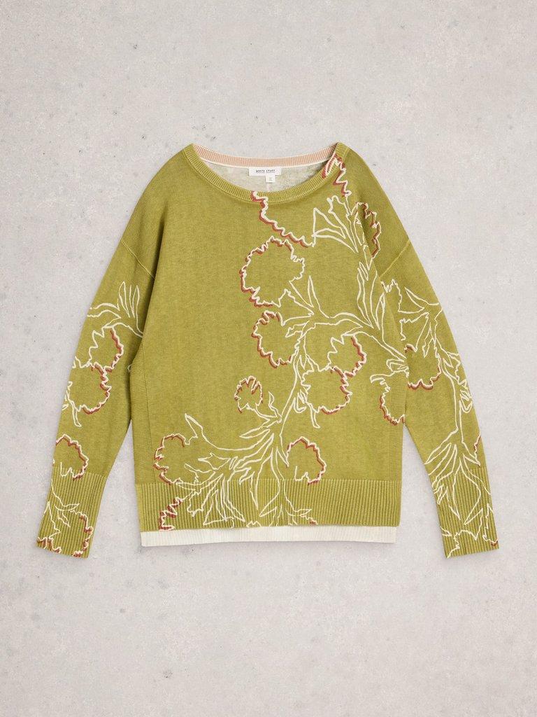 OLIVE PRINT CREW NECK JUMPER in GREEN PR - FLAT FRONT