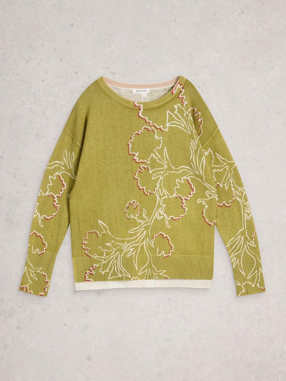 OLIVE PRINT CREW NECK JUMPER in GREEN PR - FLAT FRONT