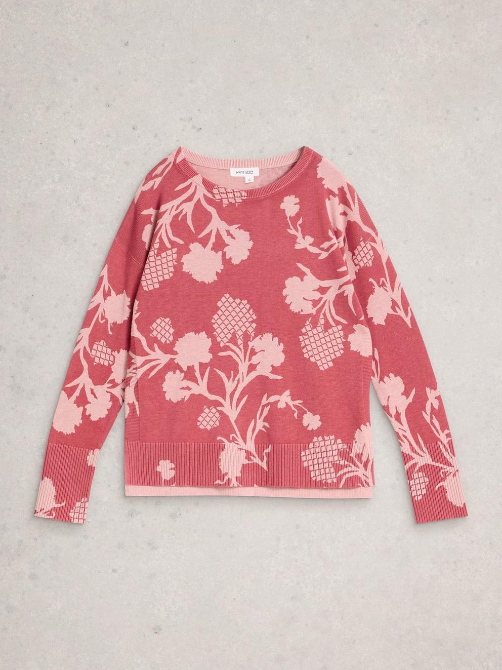 OLIVE PRINT CREW NECK JUMPER in PINK PR - FLAT FRONT