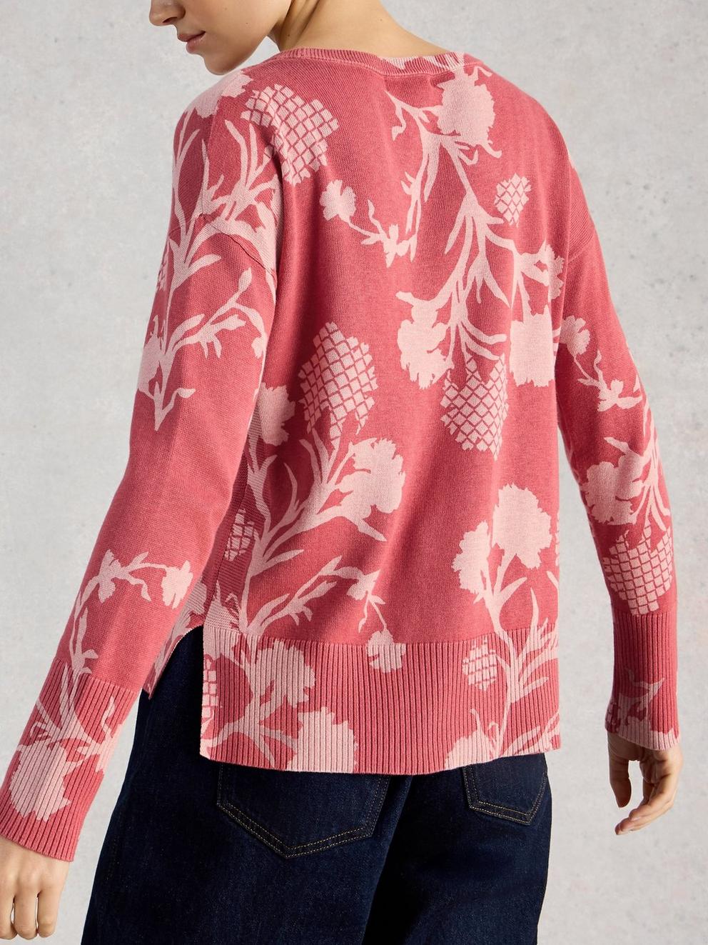 OLIVE PRINT CREW NECK JUMPER in PINK PR - MODEL BACK