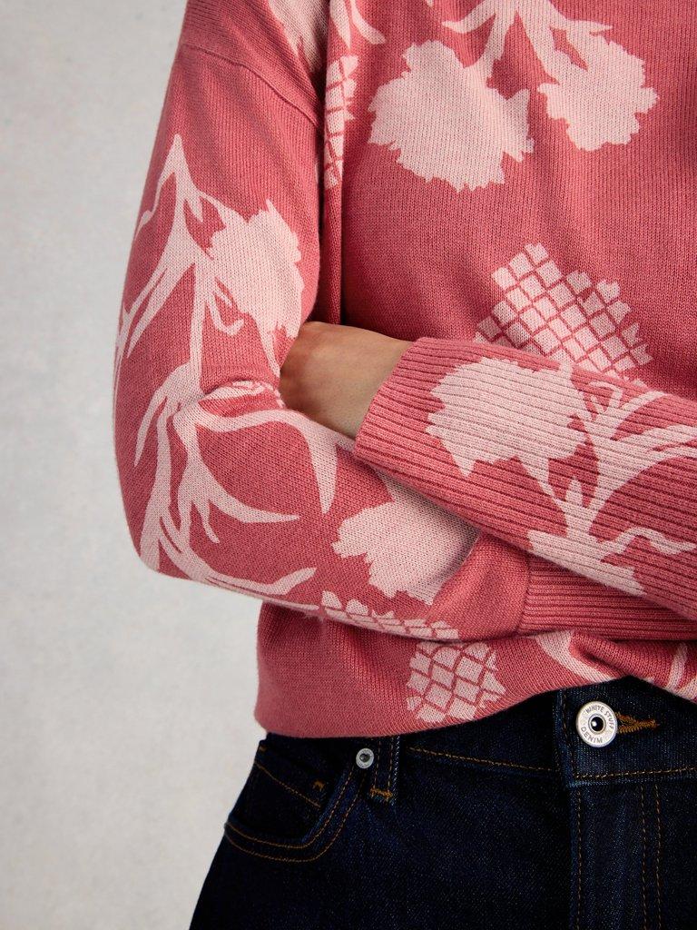 OLIVE PRINT CREW NECK JUMPER in PINK PR - MODEL DETAIL