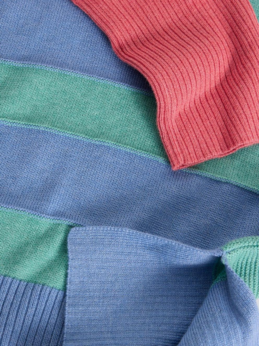 OLIVE CREW NECK STRIPE JUMPER in BLUE MLT - FLAT DETAIL