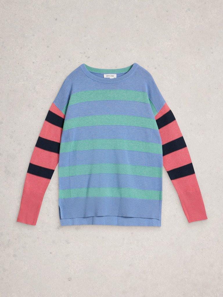 OLIVE CREW NECK STRIPE JUMPER in BLUE MLT - FLAT FRONT
