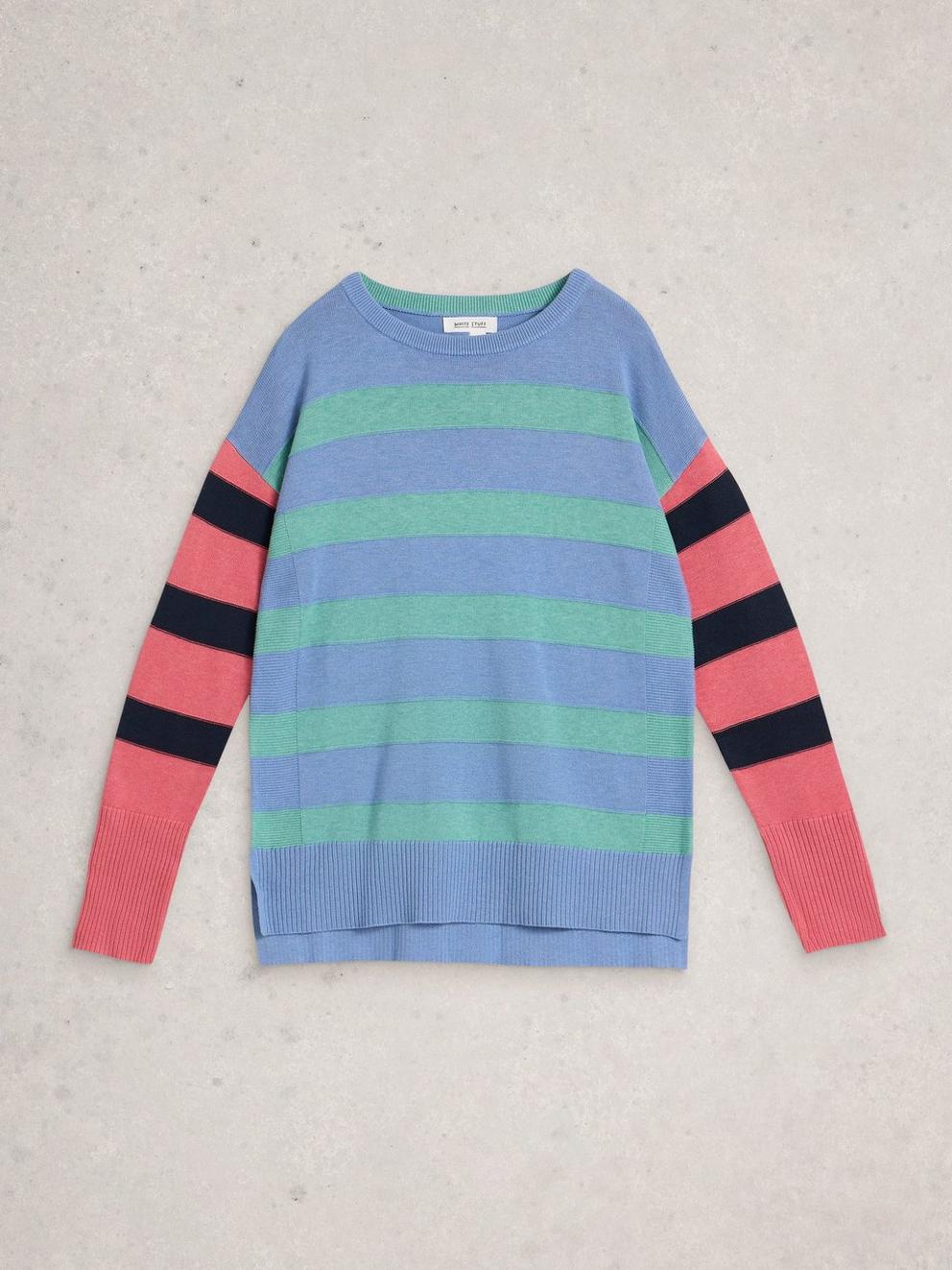 OLIVE CREW NECK STRIPE JUMPER in BLUE MLT - FLAT FRONT