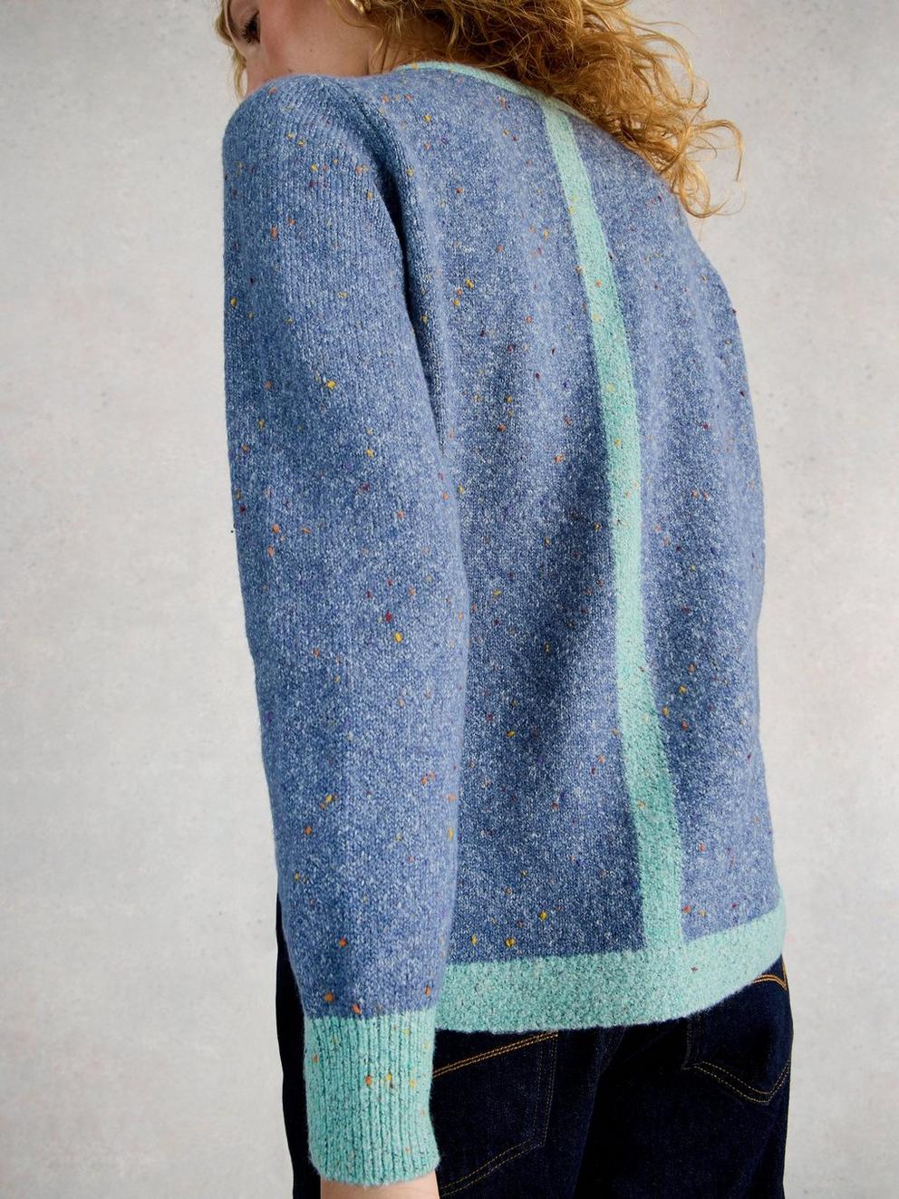 TALIA CREW NECK NEP JUMPER in MID BLUE - MODEL BACK