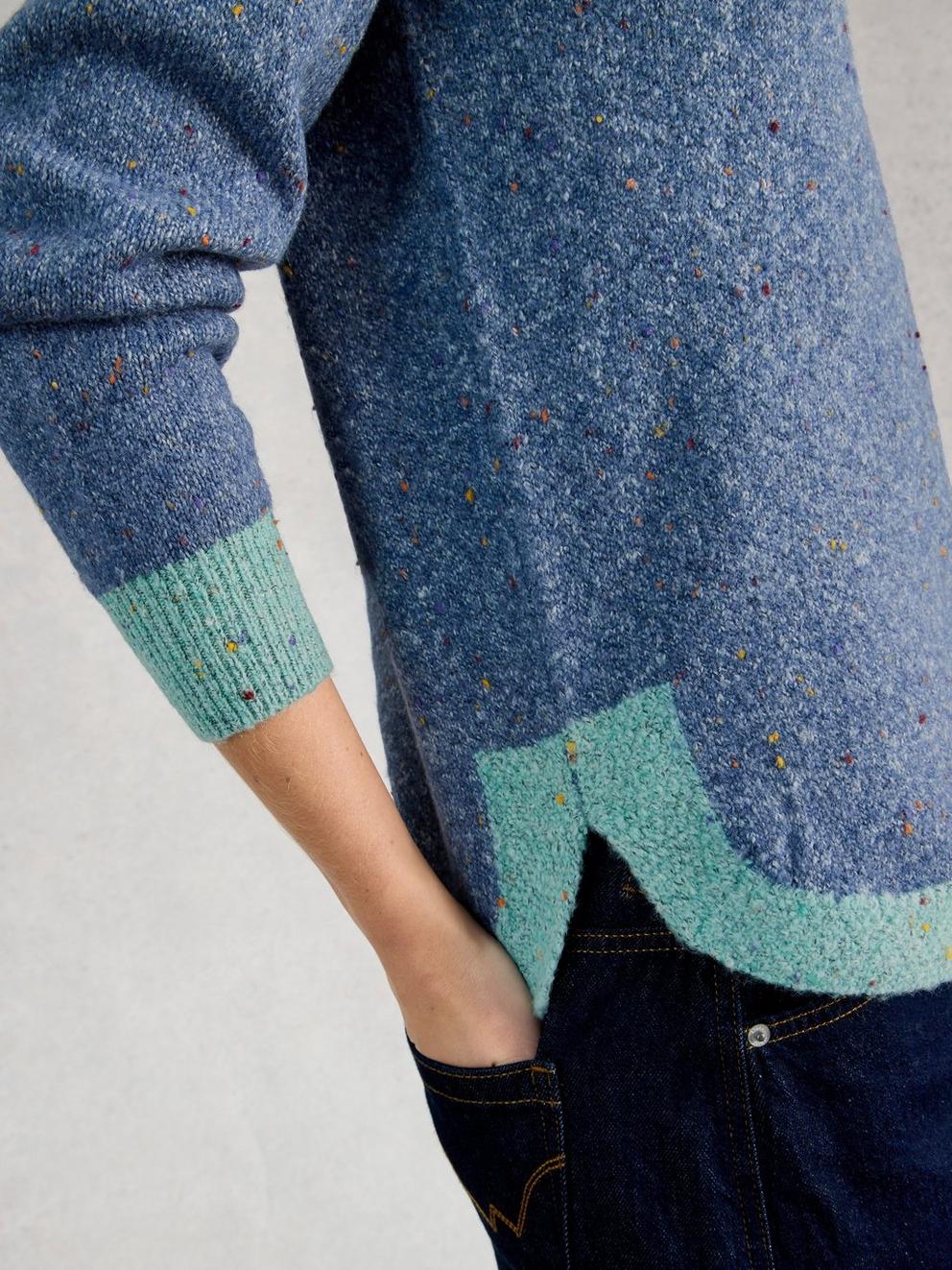 TALIA CREW NECK NEP JUMPER in MID BLUE - MODEL DETAIL