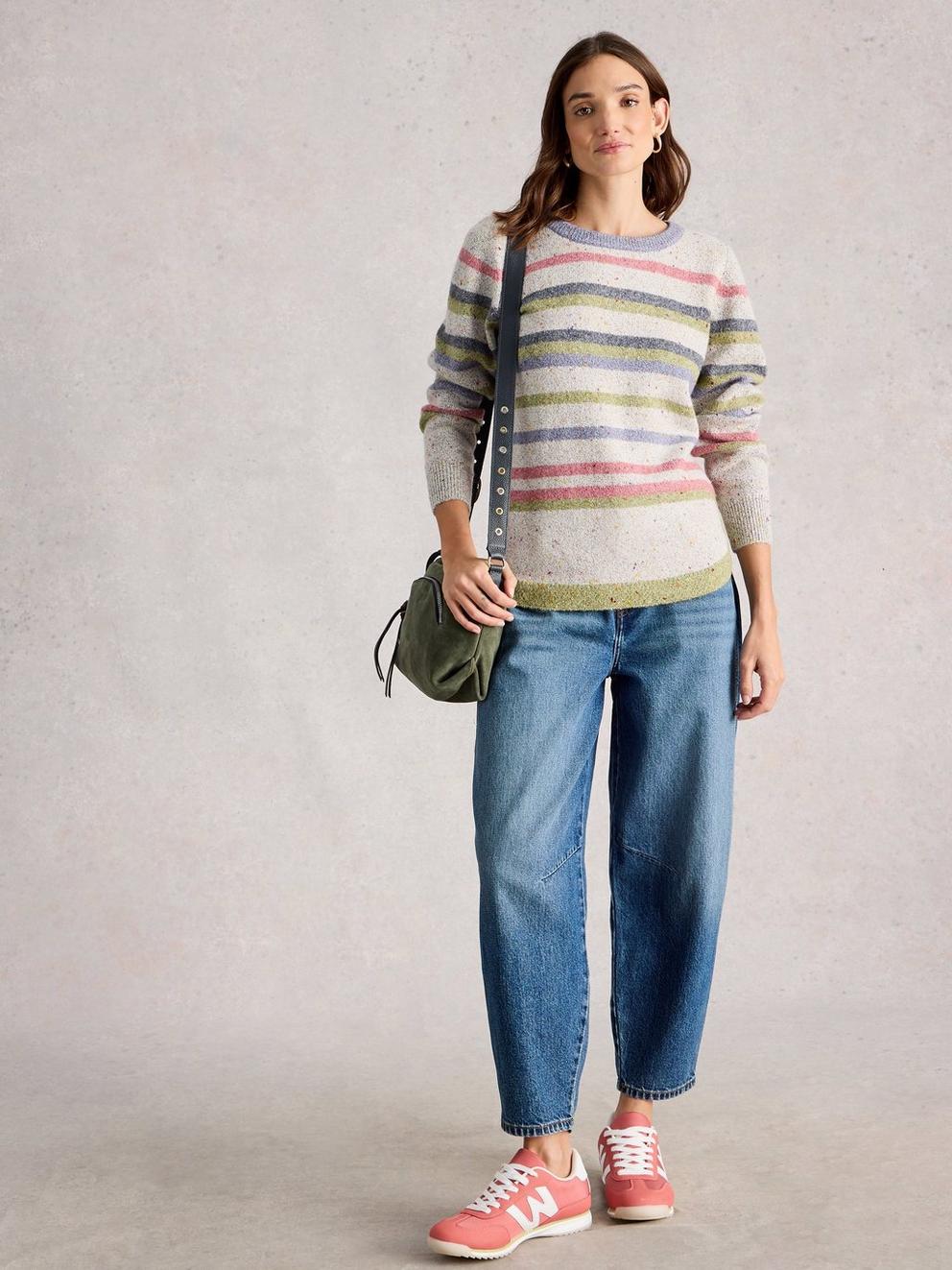 TALIA NEP STRIPE JUMPER in GREY MLT - MODEL FRONT