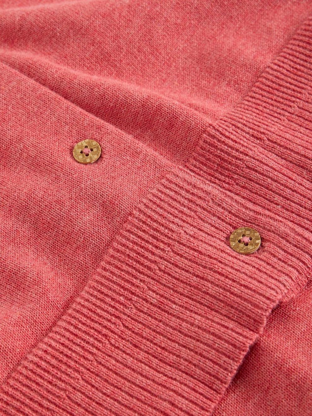 LULU CREW NECK LONG SLEEVE CARDIGAN in MID PINK - FLAT DETAIL