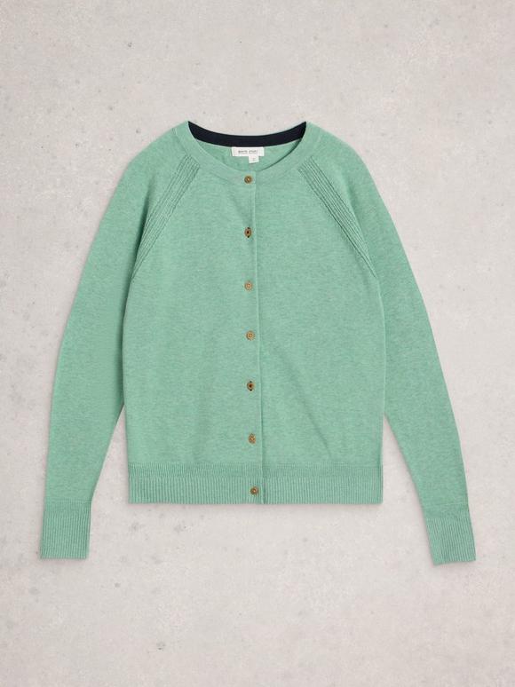 LULU CREW NECK LONG SLEEVE CARDI in DUSTY GREEN | White Stuff