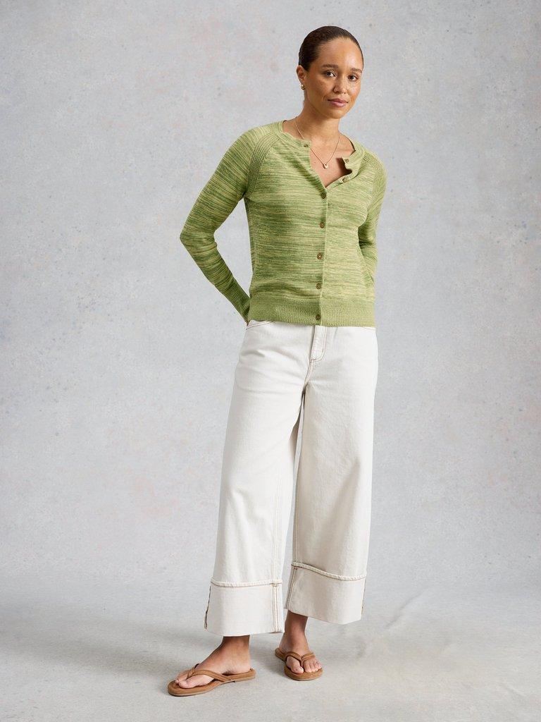 LULU TWIST CARDI in GREEN MLT - MODEL FRONT