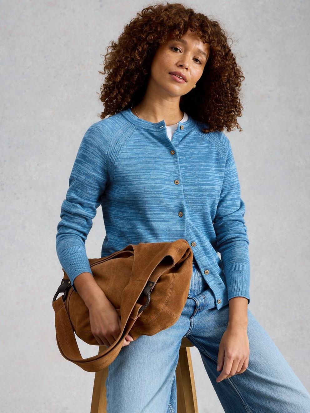 LULU TWIST CARDI in MID BLUE - LIFESTYLE