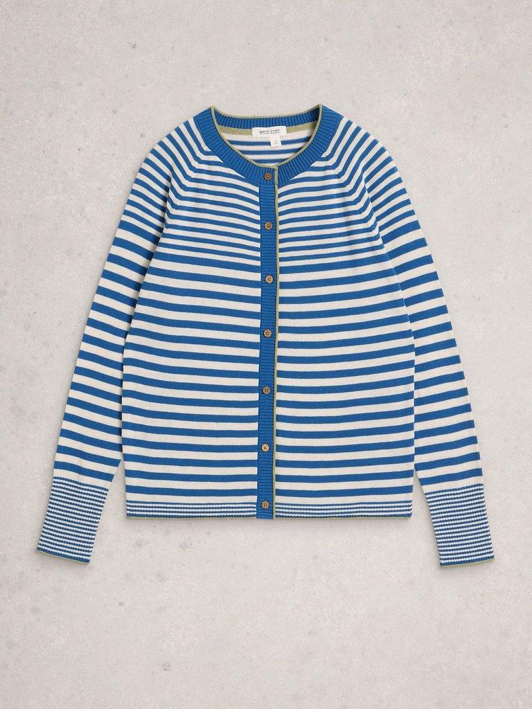 LULU CREW NECK STRIPE CARDI in BLUE MLT - FLAT FRONT
