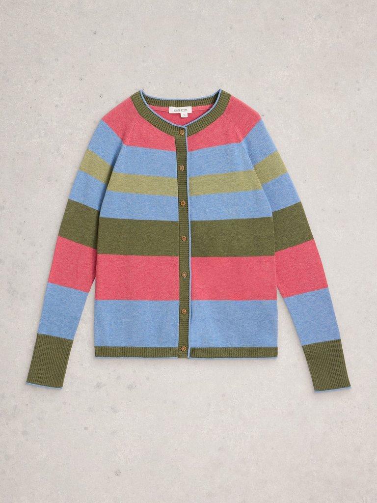 LULU CREW NECK STRIPE CARDI in GREEN MLT - FLAT FRONT