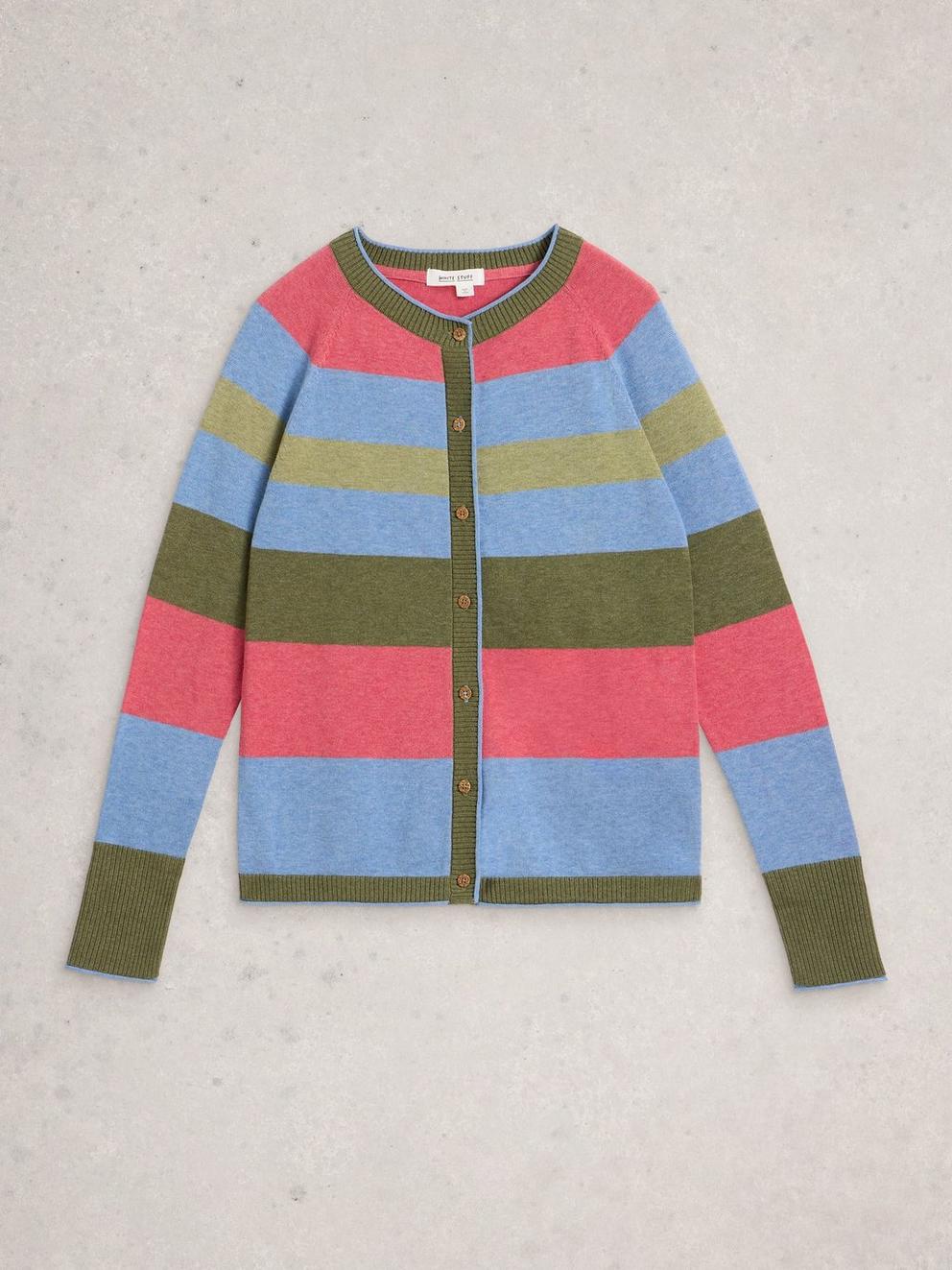 LULU CREW NECK STRIPE CARDI in GREEN MLT - FLAT FRONT