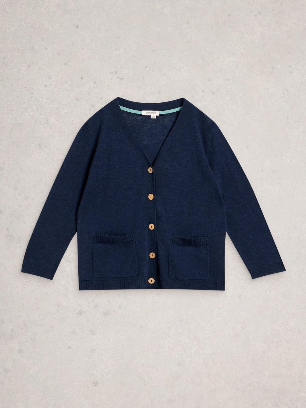 NOVA LINEN BLEND CARDI in DARK NAVY - FLAT FRONT