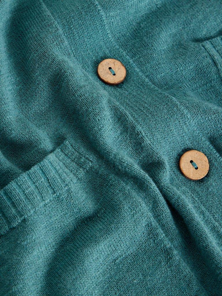 NOVA LINEN BLEND CARDI in DK TEAL - FLAT DETAIL