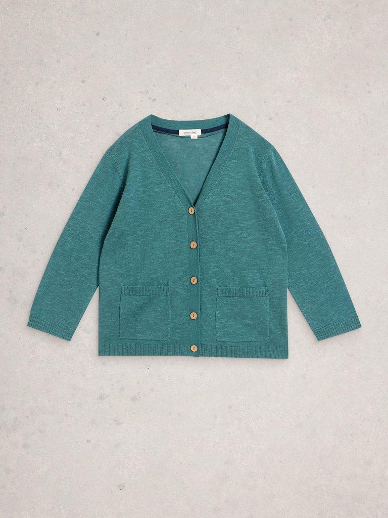 NOVA LINEN BLEND CARDI in DK TEAL - FLAT FRONT