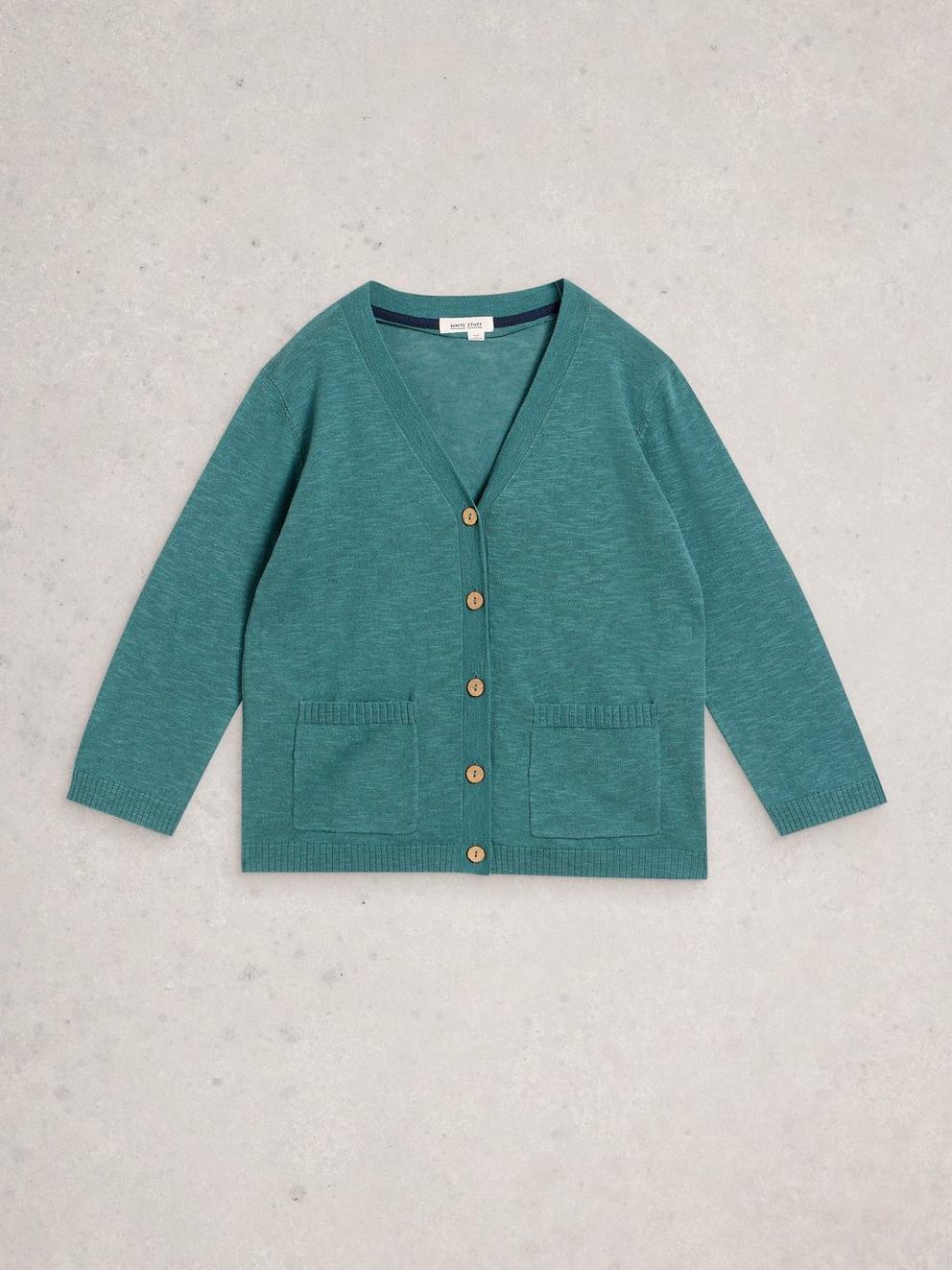 NOVA LINEN BLEND CARDI in DK TEAL - FLAT FRONT