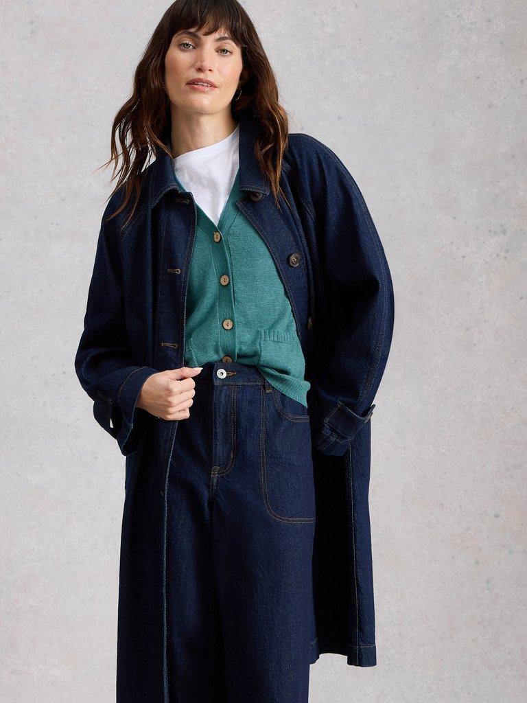 NOVA LINEN BLEND CARDI in DK TEAL - LIFESTYLE