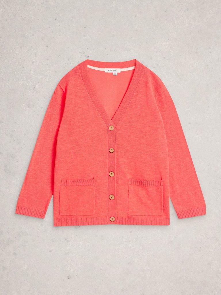 NOVA LINEN BLEND CARDI in MID CORAL - FLAT FRONT