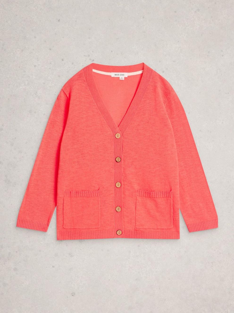 NOVA LINEN BLEND CARDI in MID CORAL - FLAT FRONT