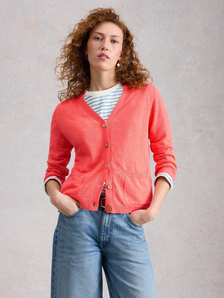 NOVA LINEN BLEND CARDI in MID CORAL - LIFESTYLE