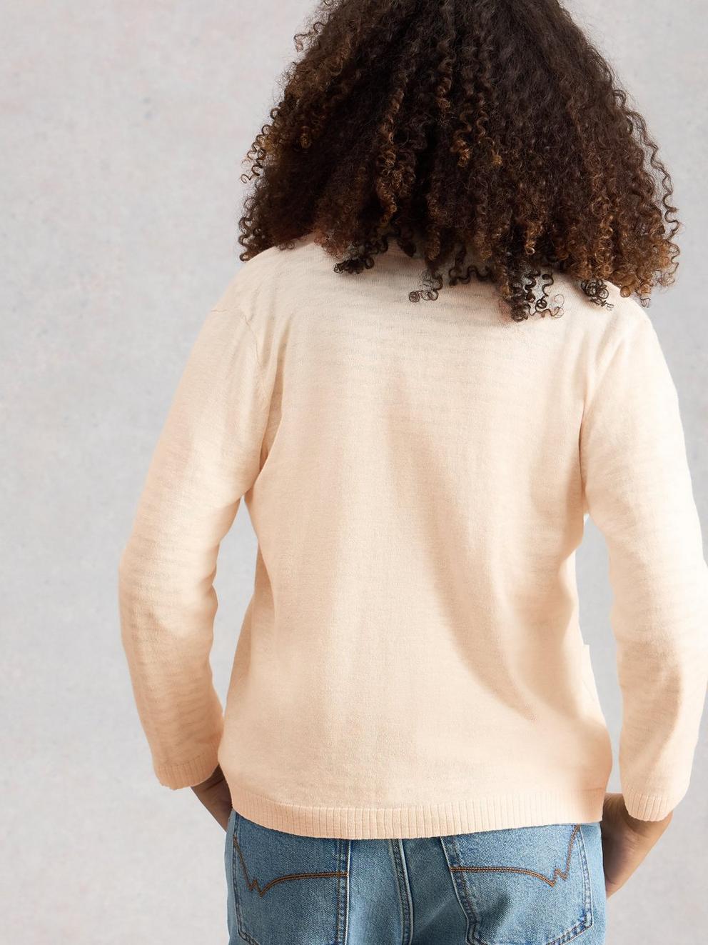 NOVA LINEN BLEND CARDI in NAT WHITE - MODEL BACK