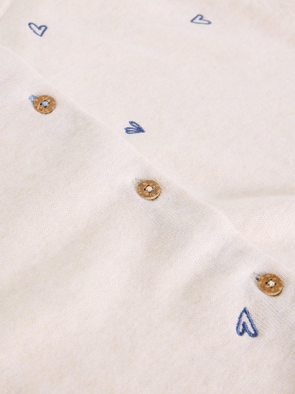 LULU EMBROIDERED CREW NECK CARDIGAN in IVORY MLT - FLAT DETAIL