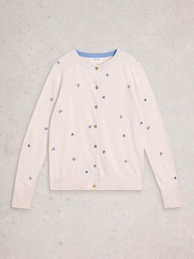 LULU EMBROIDERED CREW NECK CARDIGAN in IVORY MLT - FLAT FRONT