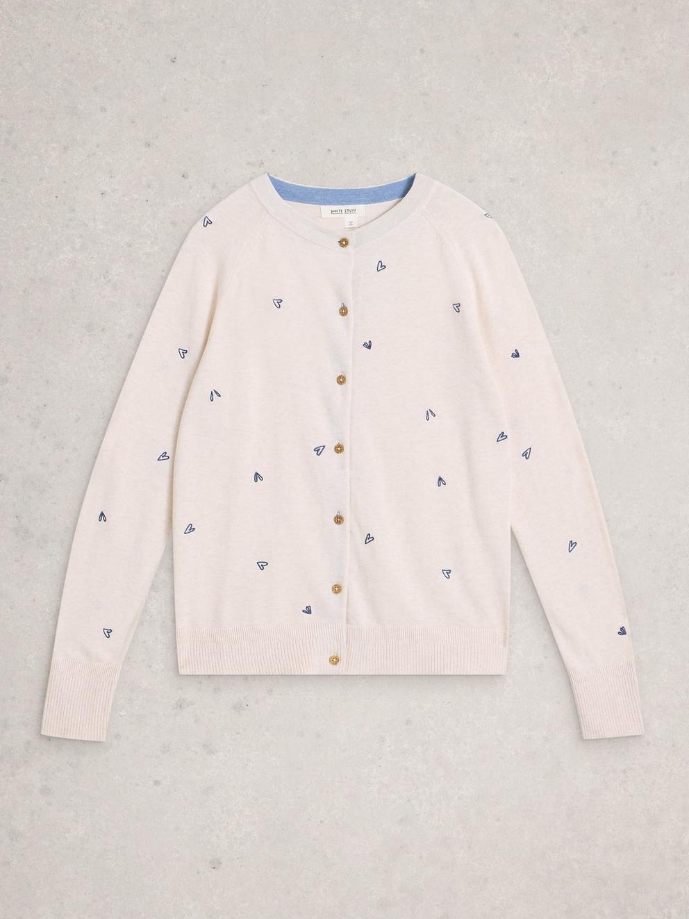 LULU EMBROIDERED CREW NECK CARDIGAN in IVORY MLT - FLAT FRONT