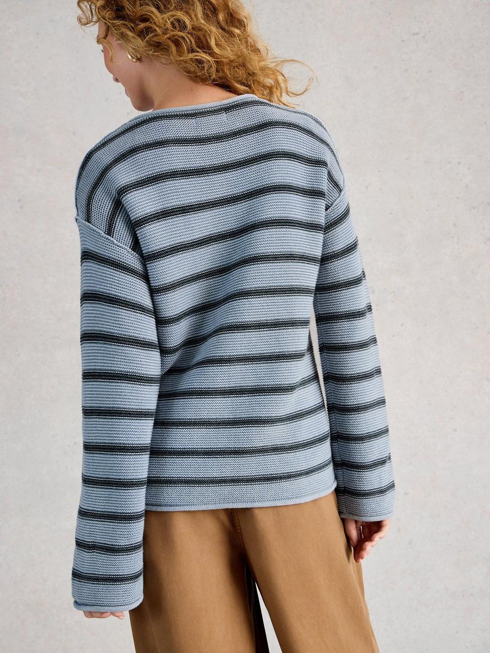 GIGI STRIPE WASHED JUMPER in BLUE MLT - MODEL BACK