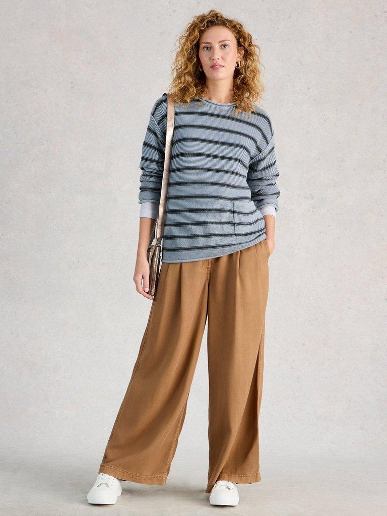 GIGI STRIPE WASHED JUMPER in BLUE MLT - MODEL FRONT