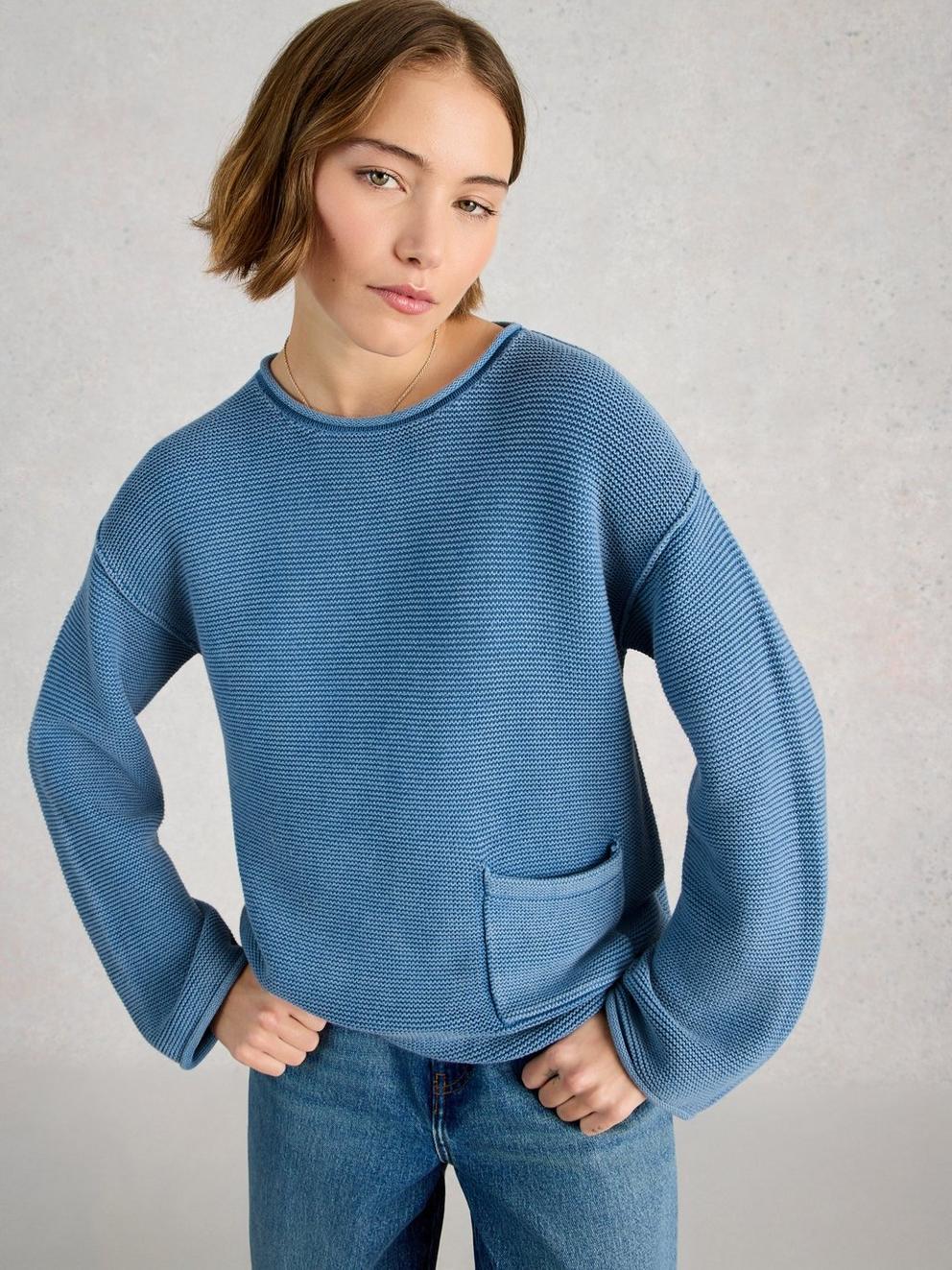 GIGI WASHED JUMPER in MID BLUE - LIFESTYLE