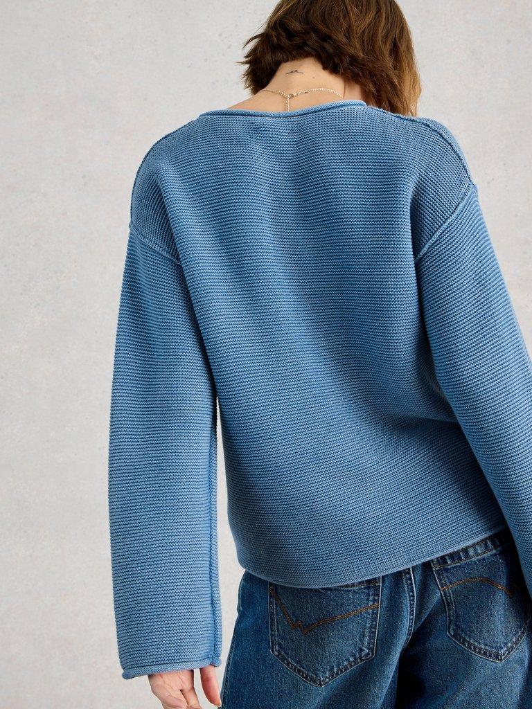 GIGI WASHED JUMPER in MID BLUE - MODEL BACK