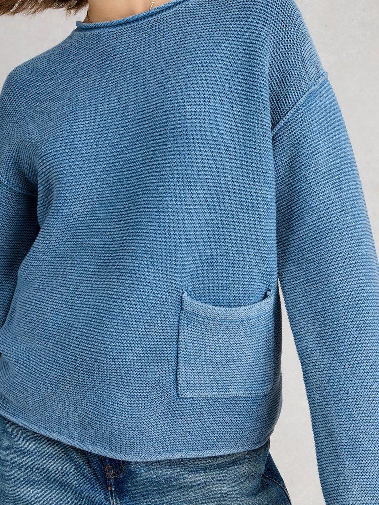 GIGI WASHED JUMPER in MID BLUE - MODEL DETAIL