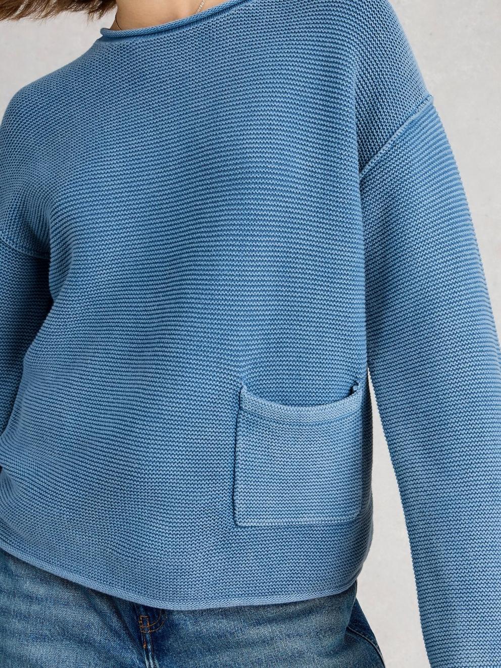 GIGI WASHED JUMPER in MID BLUE - MODEL DETAIL