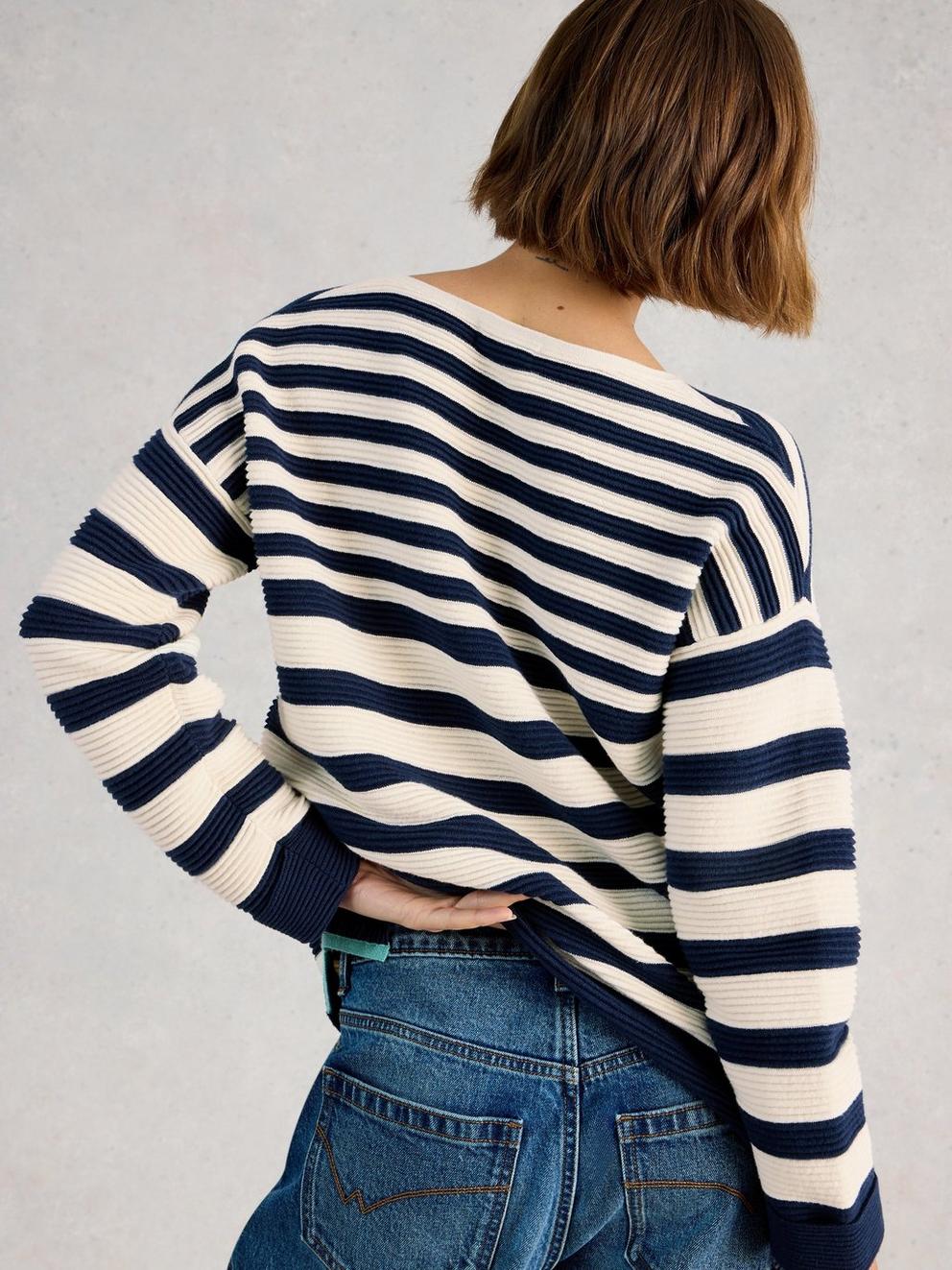 JANA CREW NECK STRIPE JUMPER in NAVY MULTI - MODEL BACK