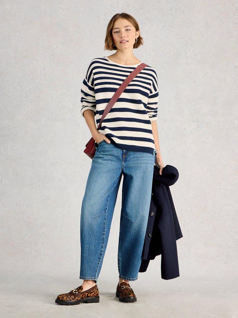 JANA CREW NECK STRIPE JUMPER in NAVY MULTI - MODEL FRONT