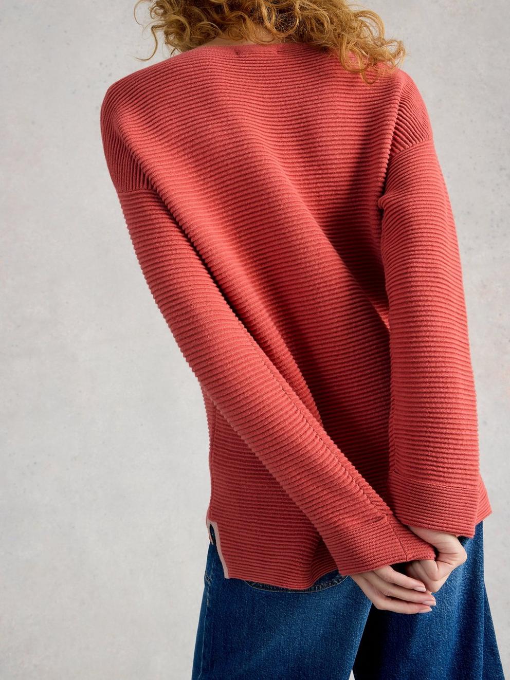 JANA CREW NECK LONG SLEEVE JUMPER in MID PINK - MODEL BACK