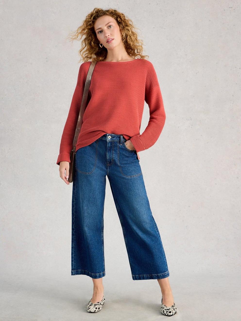 JANA CREW NECK LONG SLEEVE JUMPER in MID PINK - MODEL FRONT