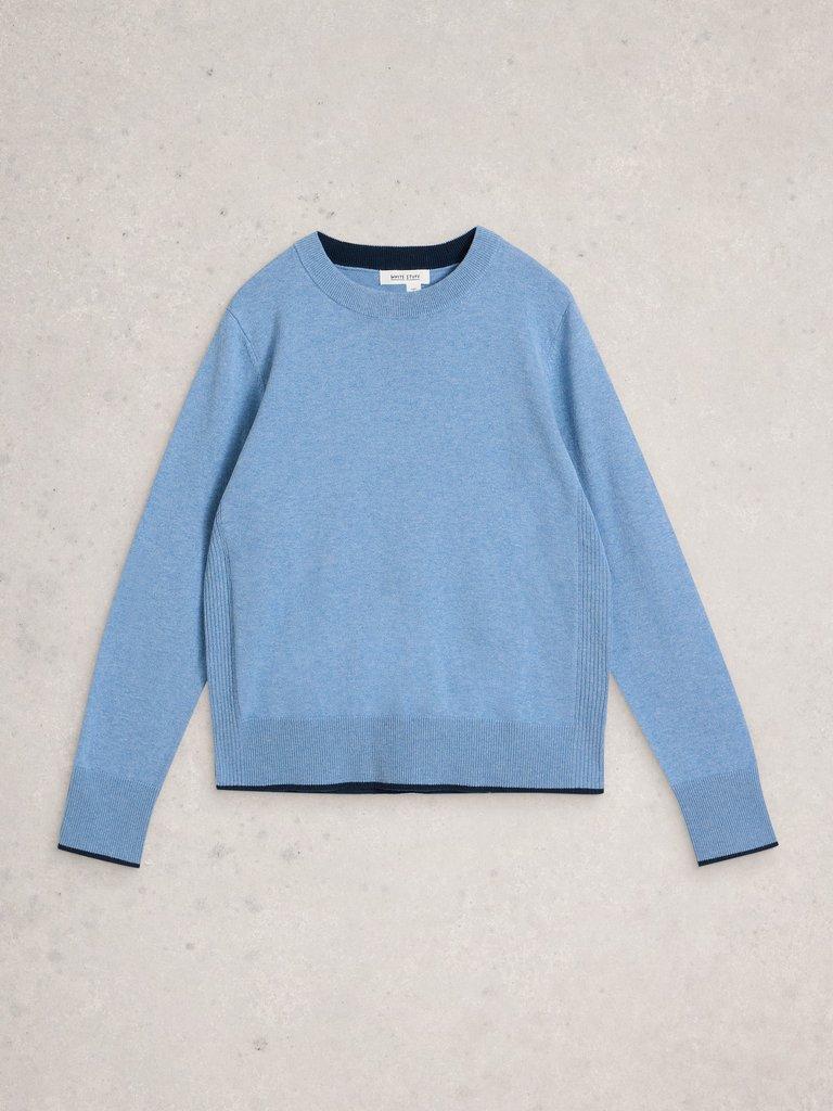KATIE LONG SLEEVE CREW NECK JUMPER in MID BLUE - FLAT FRONT
