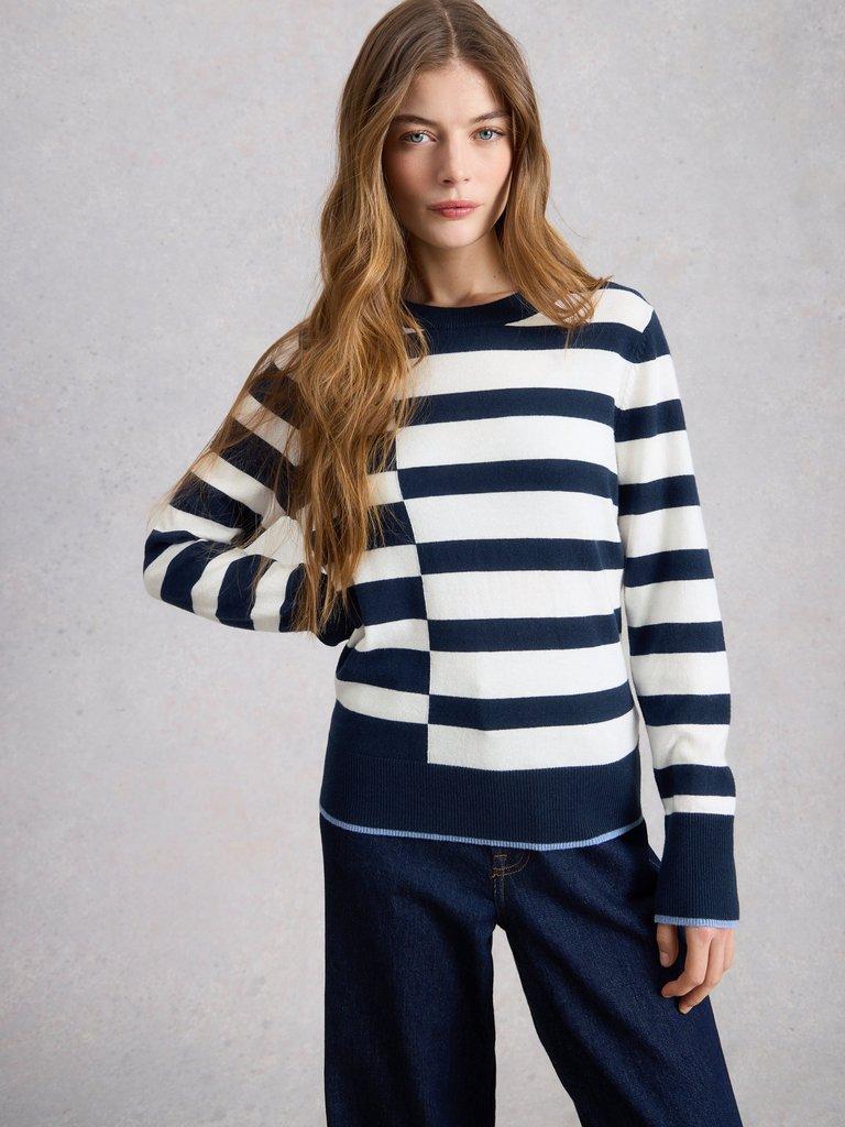KATIE STRIPED JUMPER in NAVY MULTI - MODEL DETAIL