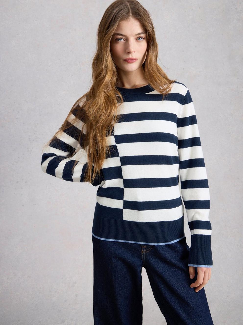 KATIE STRIPED JUMPER in NAVY MULTI - MODEL DETAIL