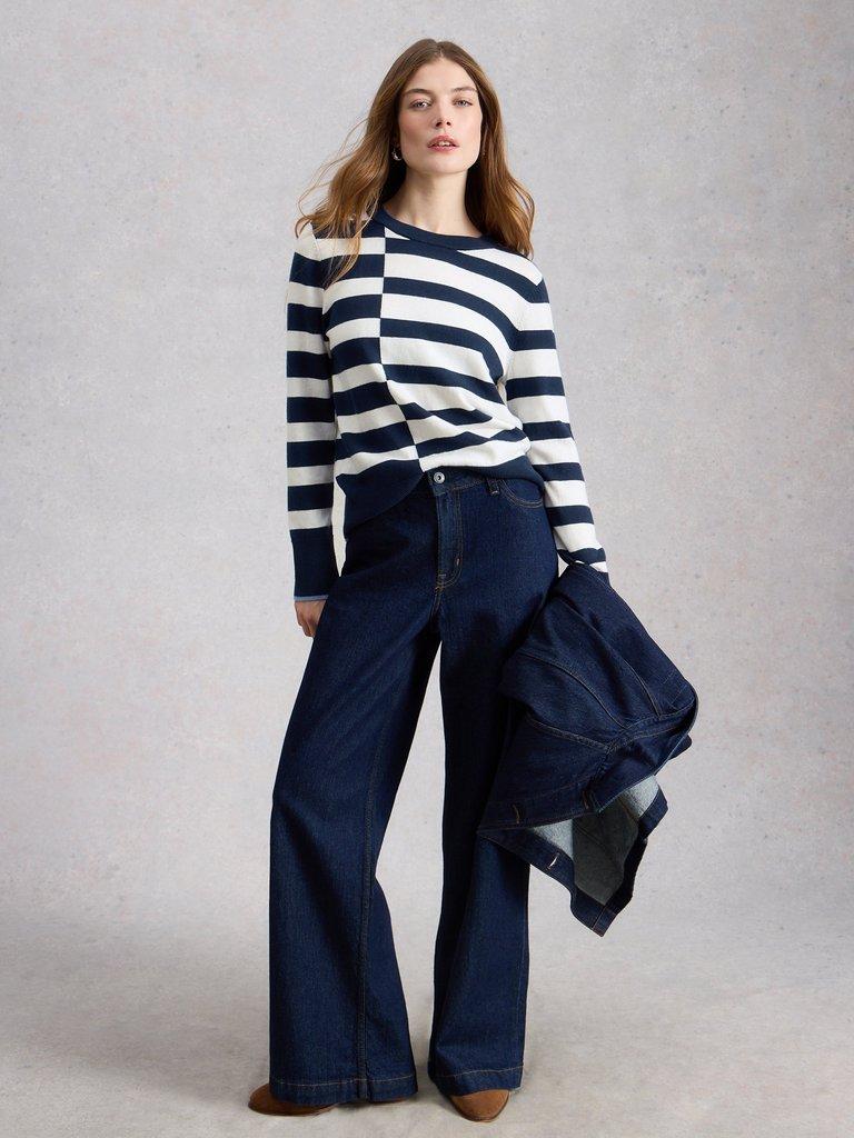 KATIE STRIPED JUMPER in NAVY MULTI - MODEL FRONT