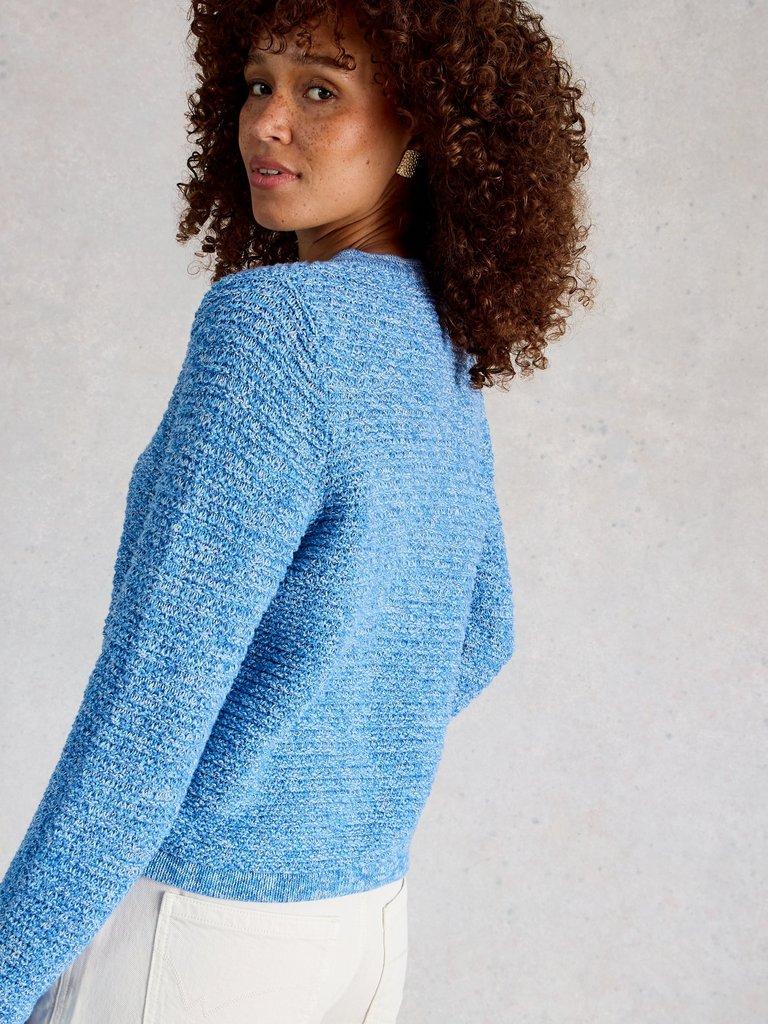 BELLE CARDI in MID BLUE - MODEL BACK